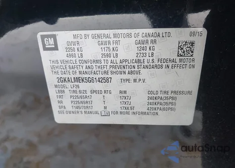 2016 GMC Terrain Sle-1 z USA, uszkodzony, nr VIN 2GKALMEK5G6142587